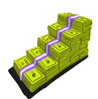 Stack of cash stair shaped