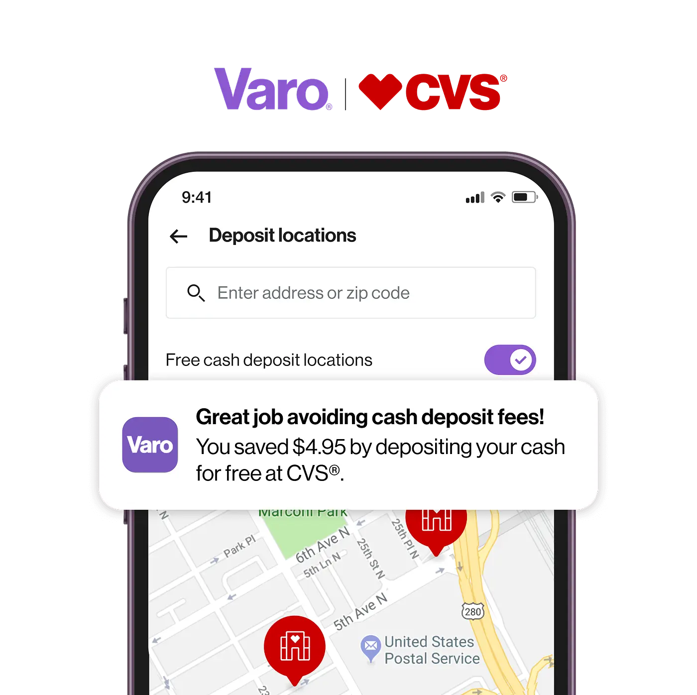 Varo CVS fee free cash deposit locations map