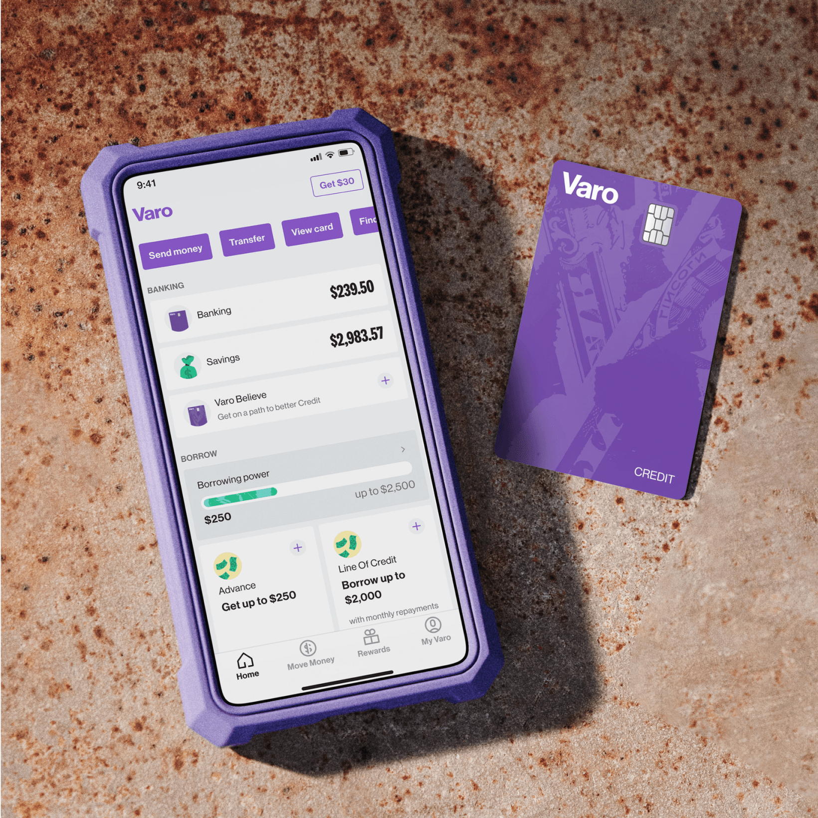 Varo app with Varo Believe card