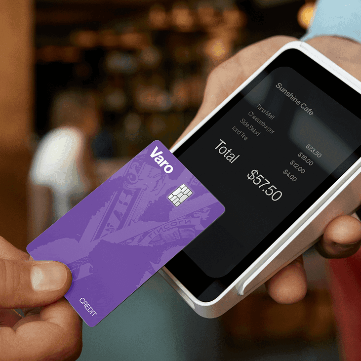 Varo Believe card being used at tap to pay terminal
