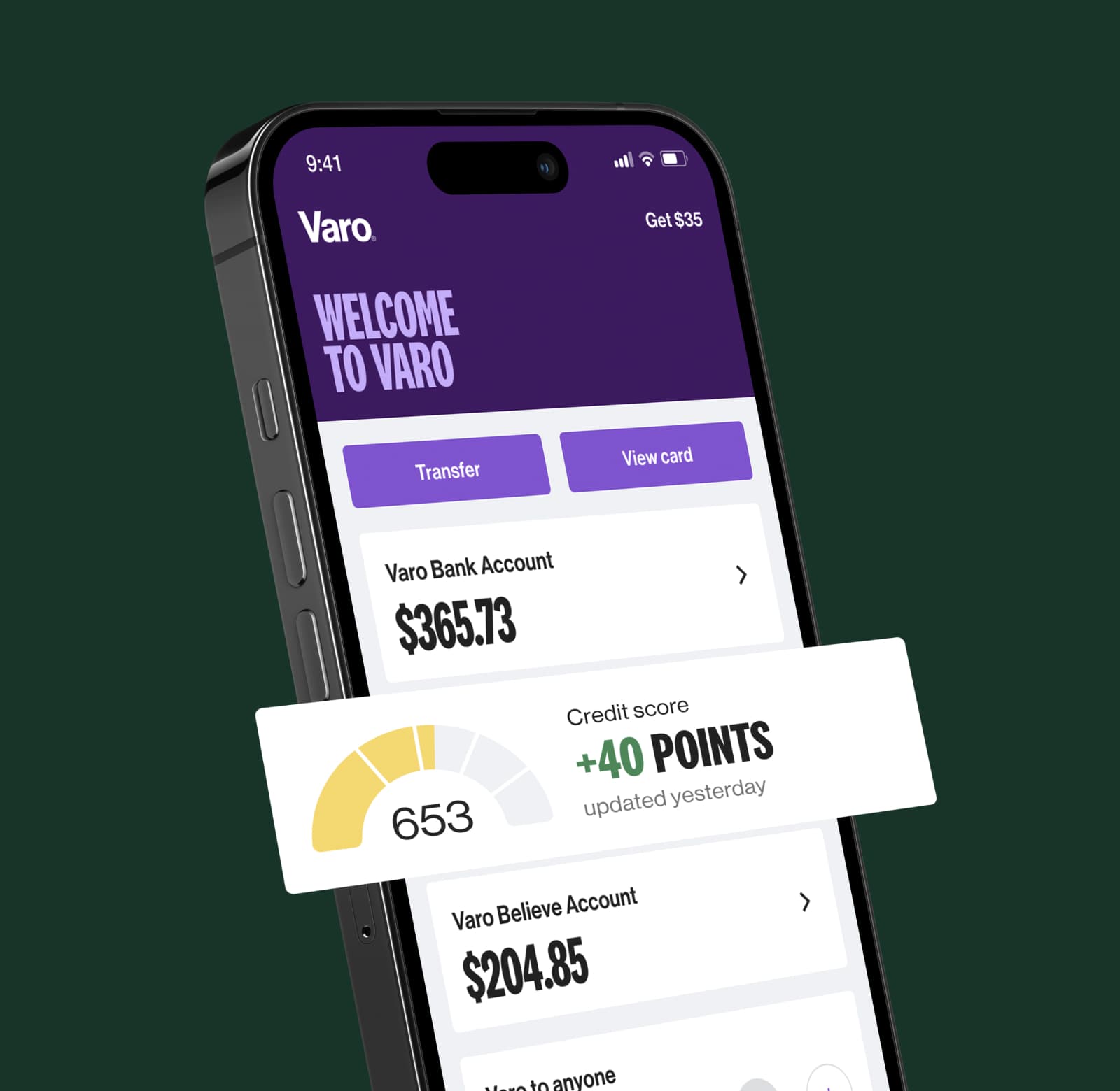 Forest green background and cellphone with 40+ point increase